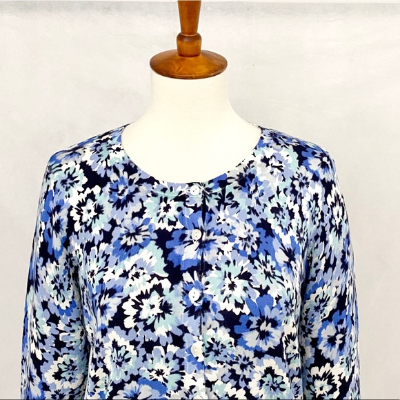 Talbots Blue Floral Cotton Blend Charming Cardigan - Picture 3 of 11